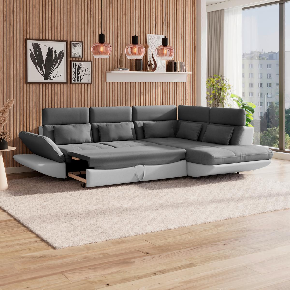 SEDACÍ SOUPRAVA PARK - černá/světle šedá, Moderní, textil/plast (311/233cm) - Luca Bessoni
