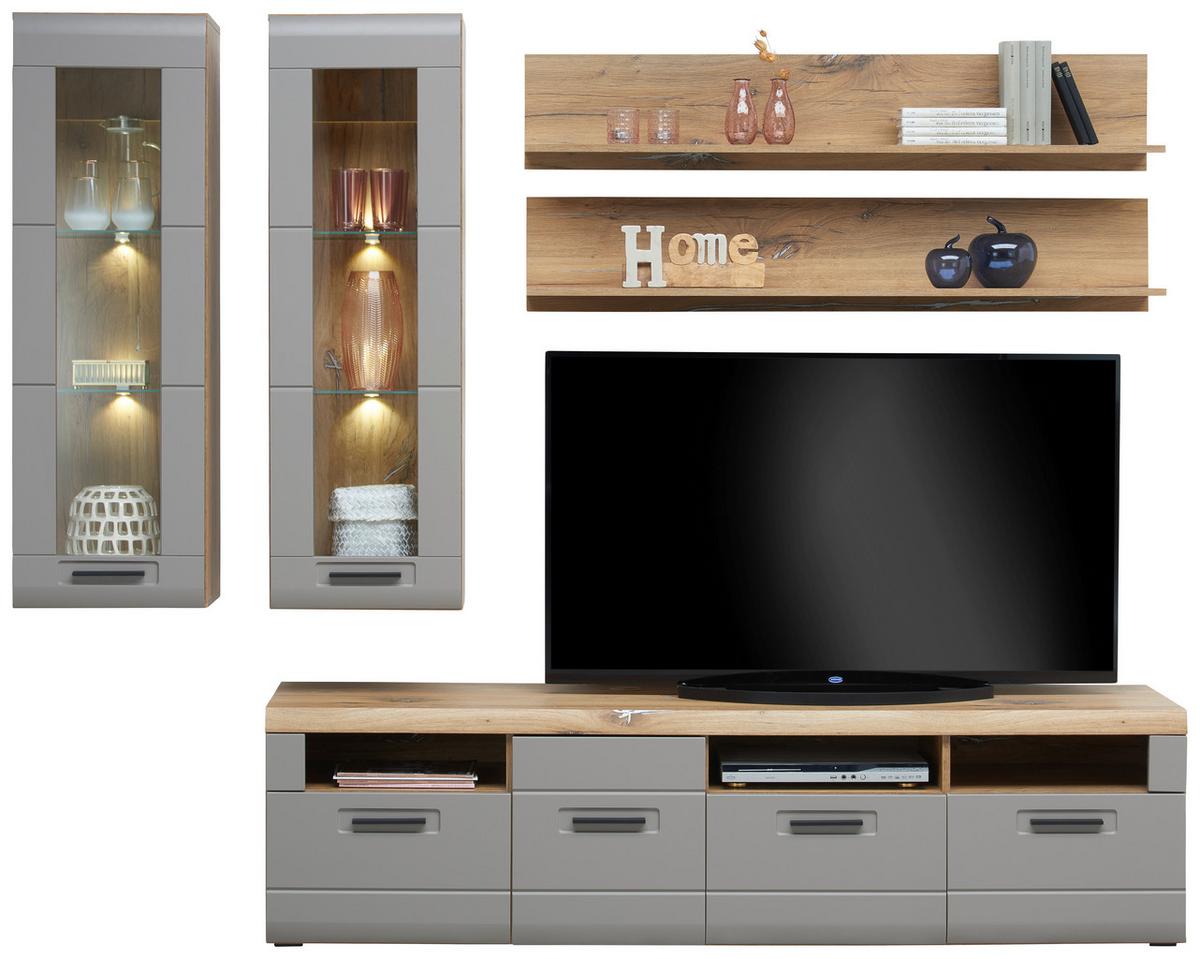 Tv-element Auris B: 190 Cm Basalt/eiche Dekor - Grau, MODERN, Holzwerkstoff (190/49,5/49,6cm) - Luca Bessoni