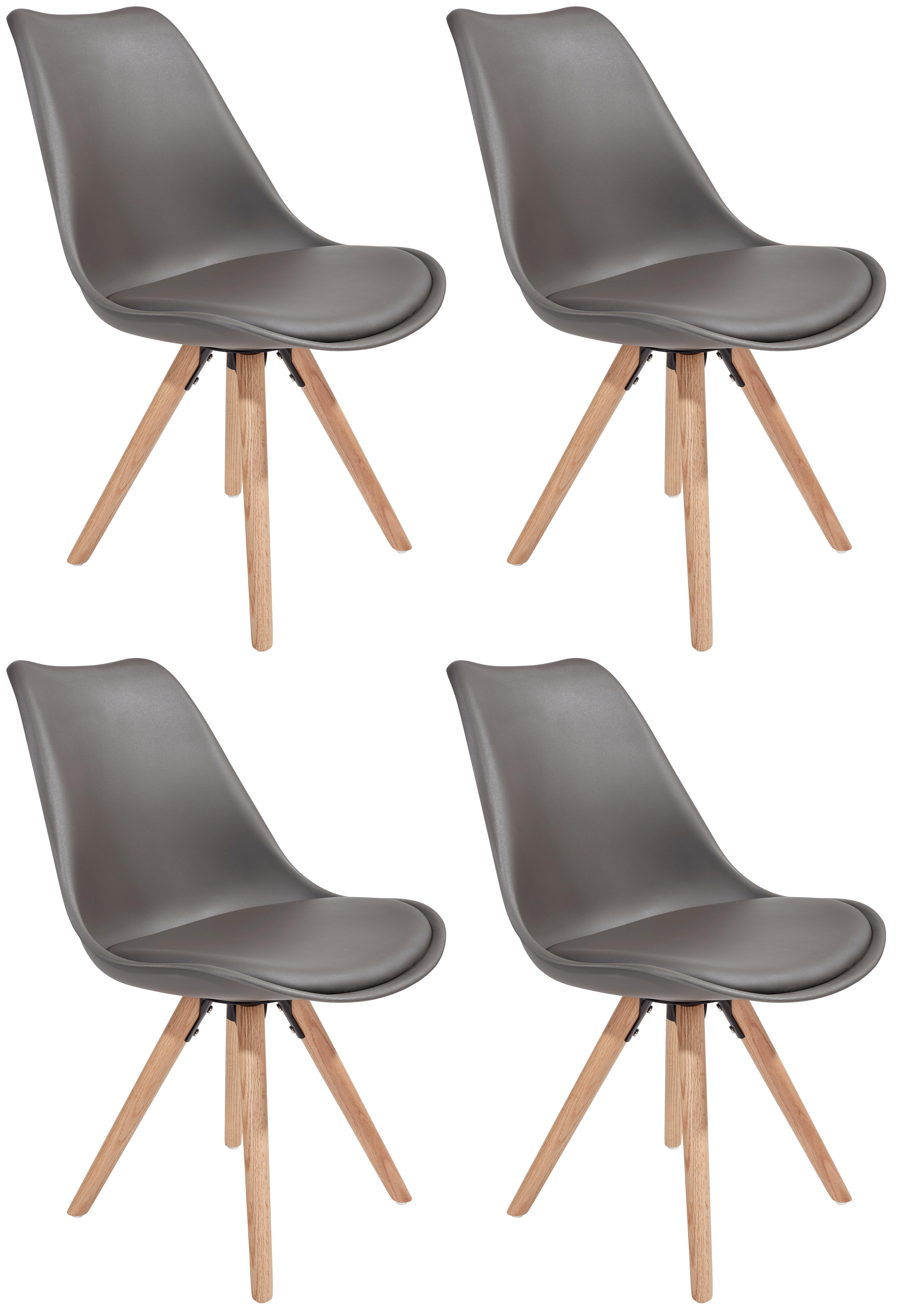 Schalenstuhl-Set 4er Levi Grau Lederlook Echtholz Beine - Eichefarben/Grau, MODERN, Holz/Kunststoff (48/81/57cm) - Ondega