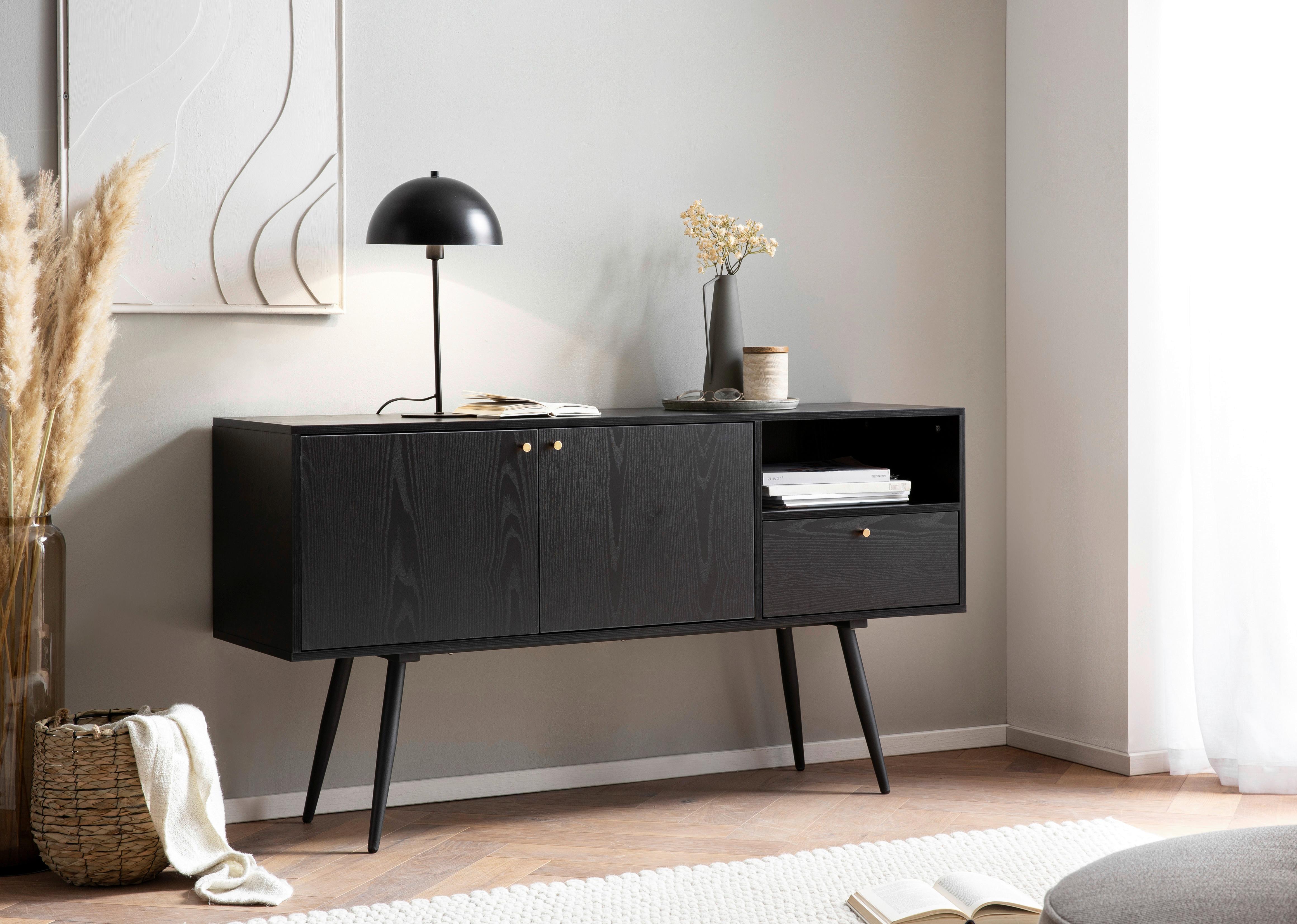 Široká komoda čierna - čierna/zlatá, Konventionell, kov/kompozitné drevo (140/75/40cm) - Livetastic