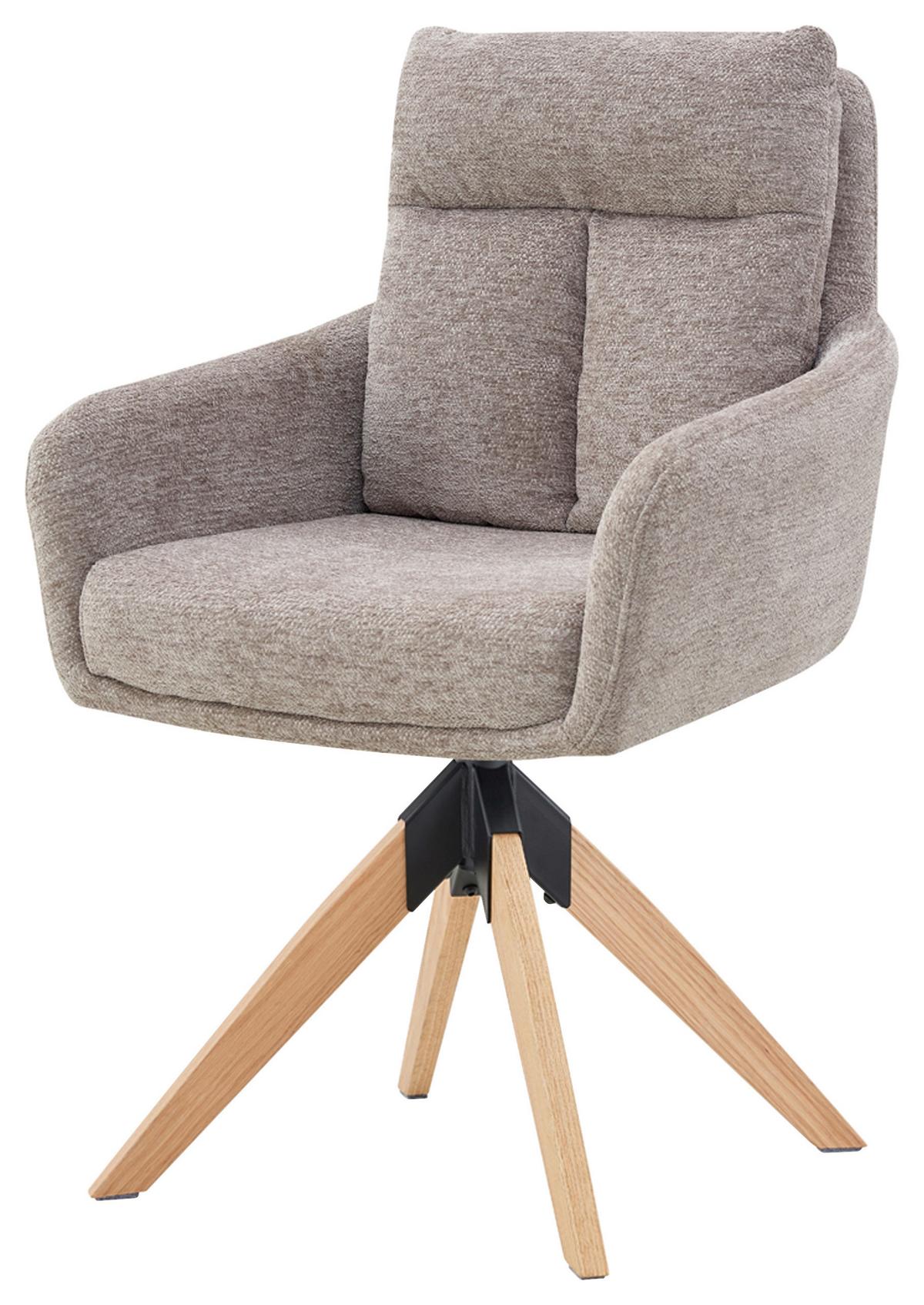 Armlehnstuhl Malik Webstoff taupe gepolstert - Taupe/Naturfarben, KONVENTIONELL, Holz/Textil (59/92/63cm) - Livetastic
