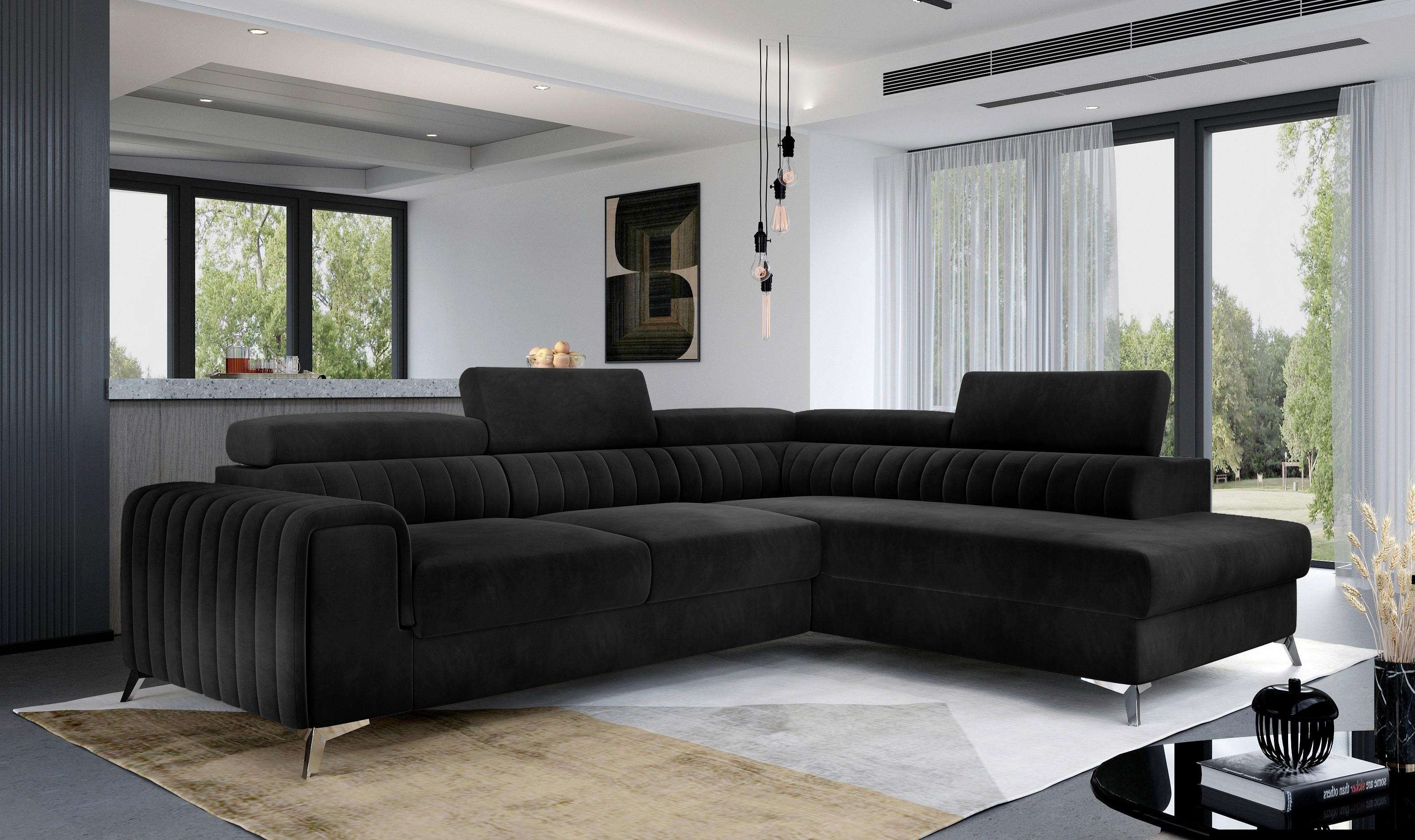 Ecksofa Laurence Schwarz S: 278x205 cm - Silberfarben/Schwarz, Design, Textil (278/205cm) - MID.YOU