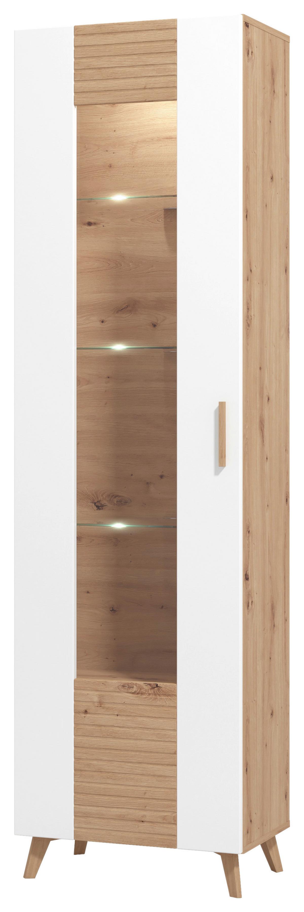 Vitrin Bretagne - tölgyfa színű/fehér, Modern, faalapú anyag (58/202/35cm) - Best Price