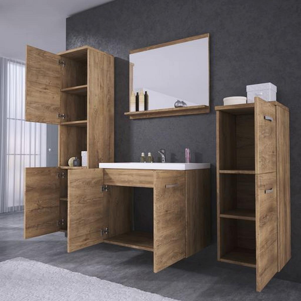 Kúpeľňa 5 dielna sada, farby duba - biela/farba duba, Lifestyle, kov/kompozitné drevo (120cm) - P & B