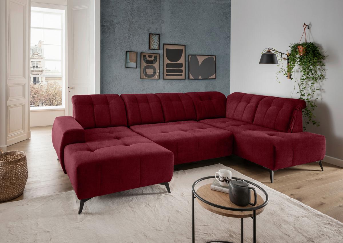 Ecksofa, Sitzvorzug Elektrisch Sano, Bordeaux, 180x337x200 cm - Bordeaux/Schwarz, MODERN, Textil (180/337/200cm) - Livetastic
