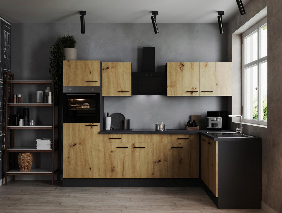Eckküche Oliver Artisan Dekor S: 280x172 Cm - Eiche Artisan/Grau, Design, Holzwerkstoff (280/172cm) - Respekta