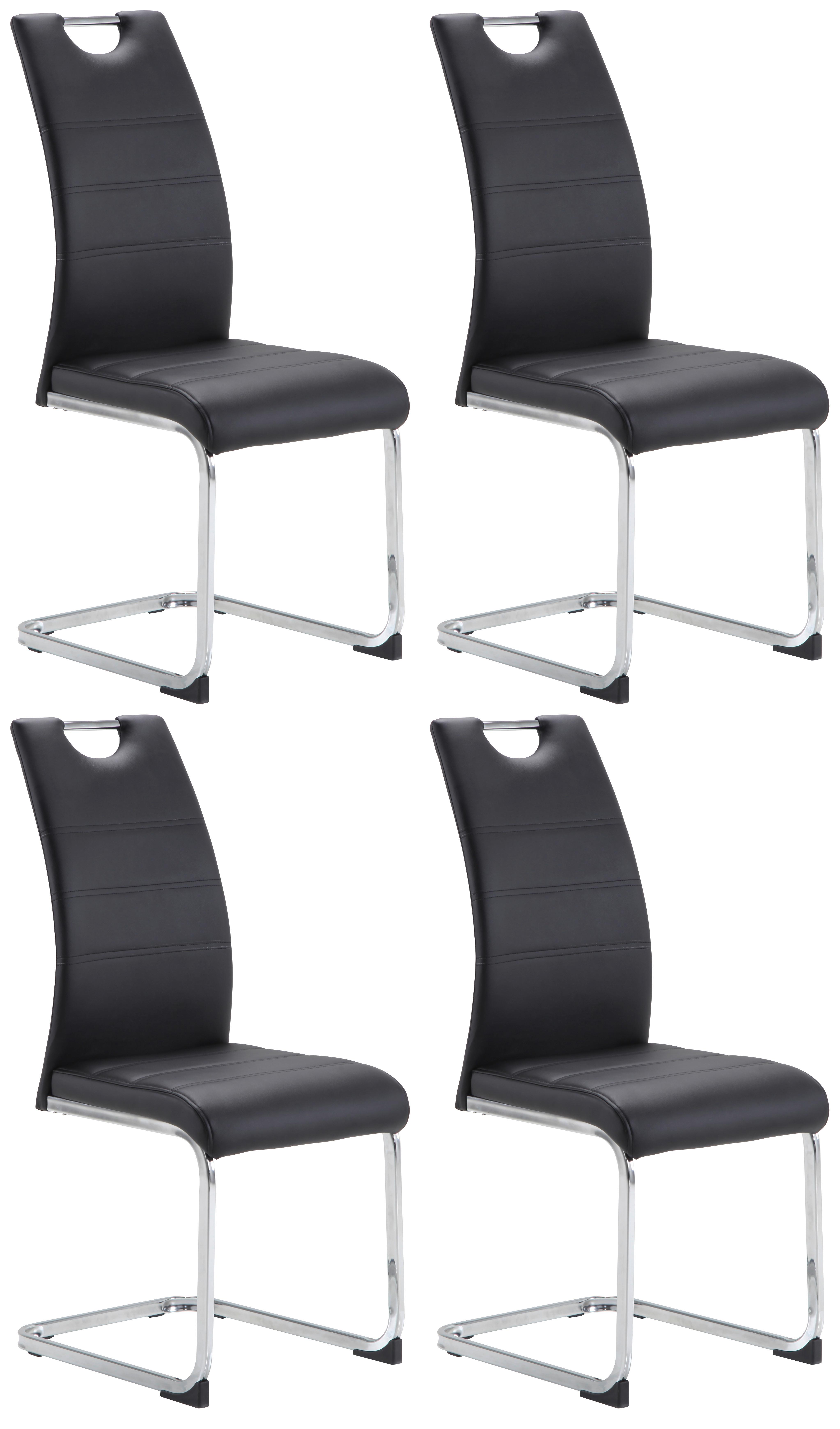 Schwingstuhl Leander Schwarz mit Griff 4er-Set - Chromfarben/Schwarz, Design, Textil/Metall (42/99/56cm) - P & B