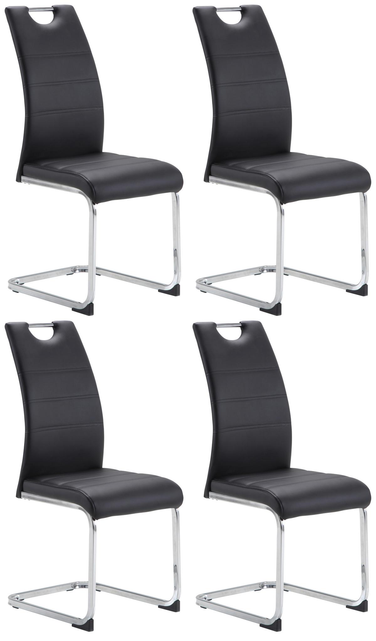 Schwingstuhl Leander Schwarz mit Griff 4er-Set - Chromfarben/Schwarz, Design, Textil/Metall (42/99/56cm) - P & B