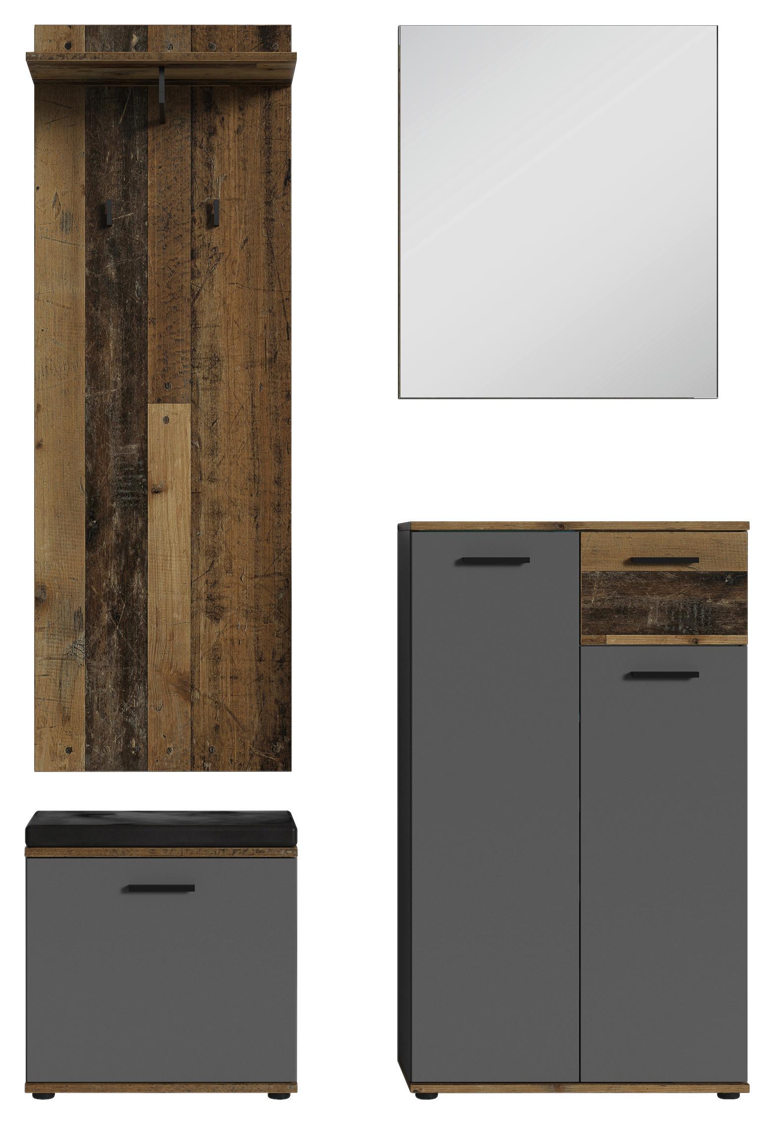 Garderobe Jakob 4-Teilig Alteiche/Anthrazit B: 60 cm - Alteiche/Anthrazit, Design, Holzwerkstoff (60/102/30cm) - MID.YOU