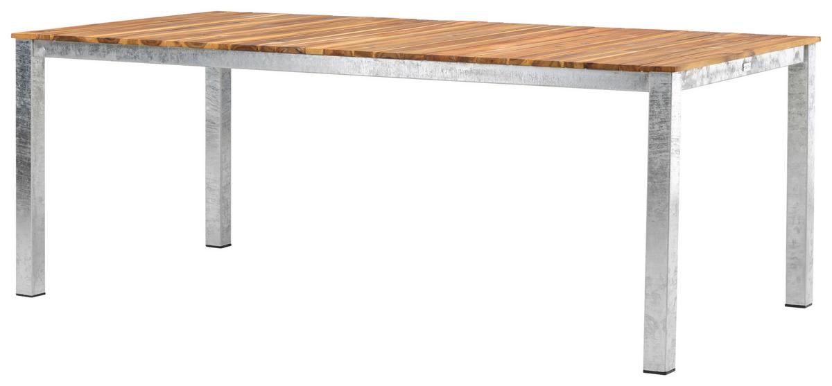 Gartentisch Zenia - Zinkfarben/Akaziefarben, KONVENTIONELL, Holz/Metall (200/100/74cm) - Gardenson