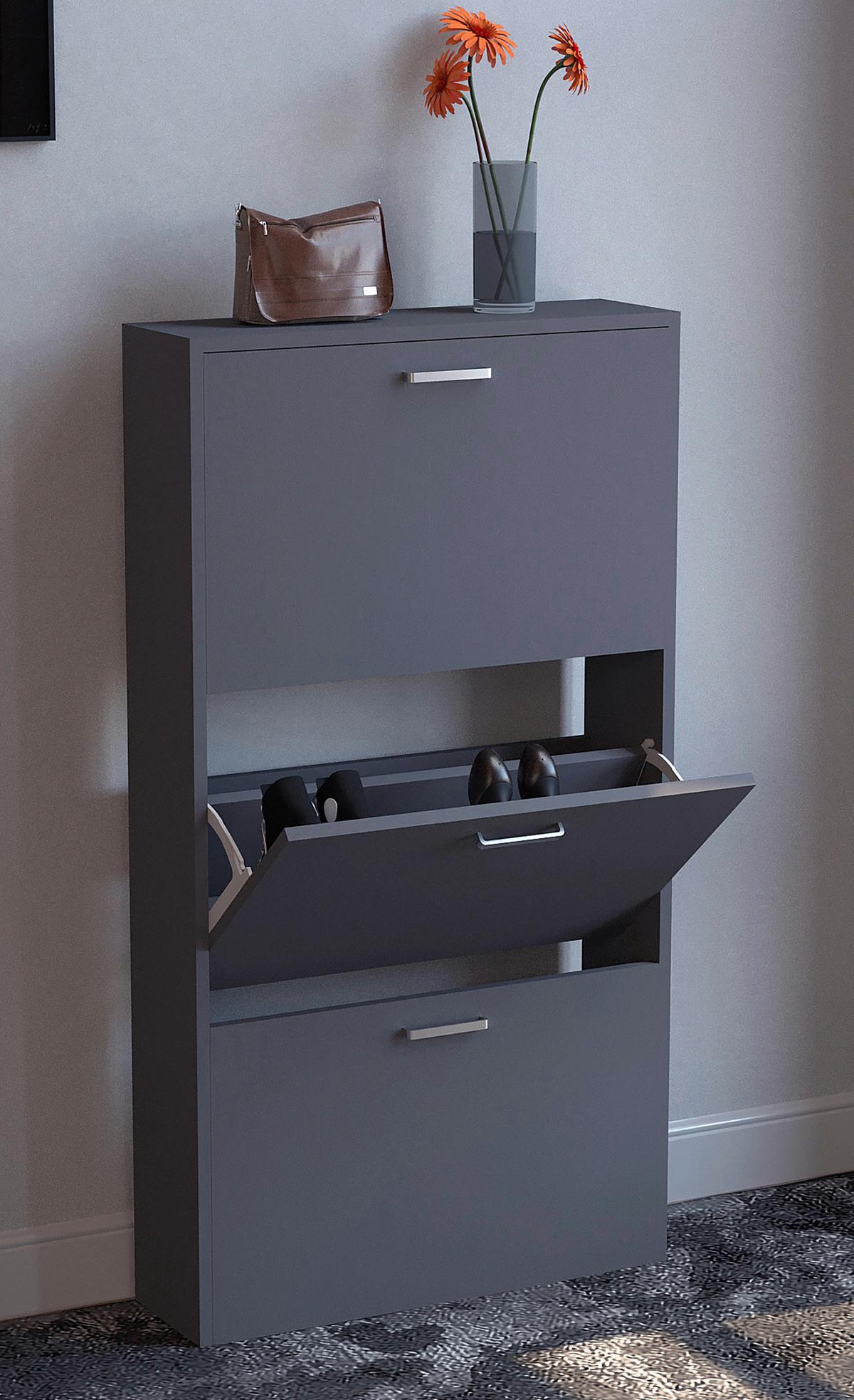 Schuhschrank Sulos Anthrazit B: 59 cm - Anthrazit, Design, Holzwerkstoff (59/108/17cm) - MID.YOU