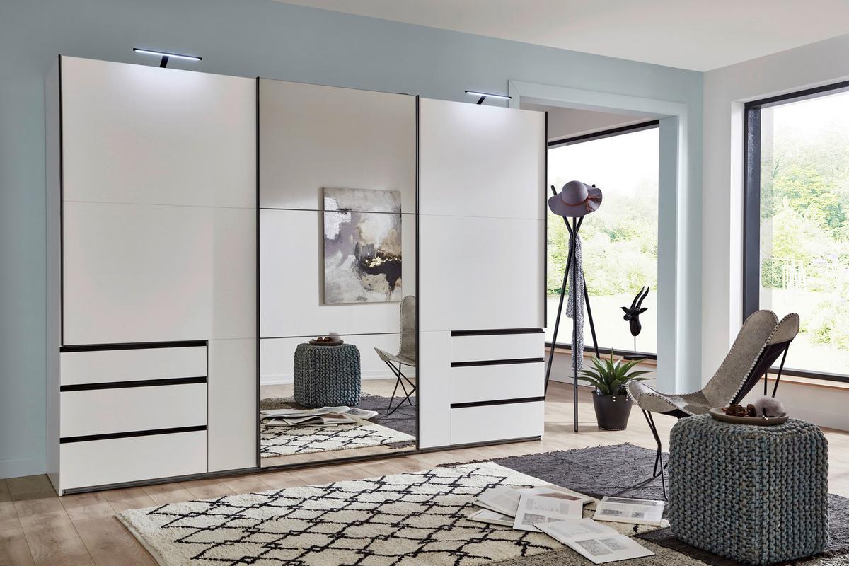 Schwebetürenschrank Level 36 A Weiß Dekor/Spiegel, B: 300cm - Weiß, MODERN, Glas/Holzwerkstoff (300/216/65cm) - MID.YOU
