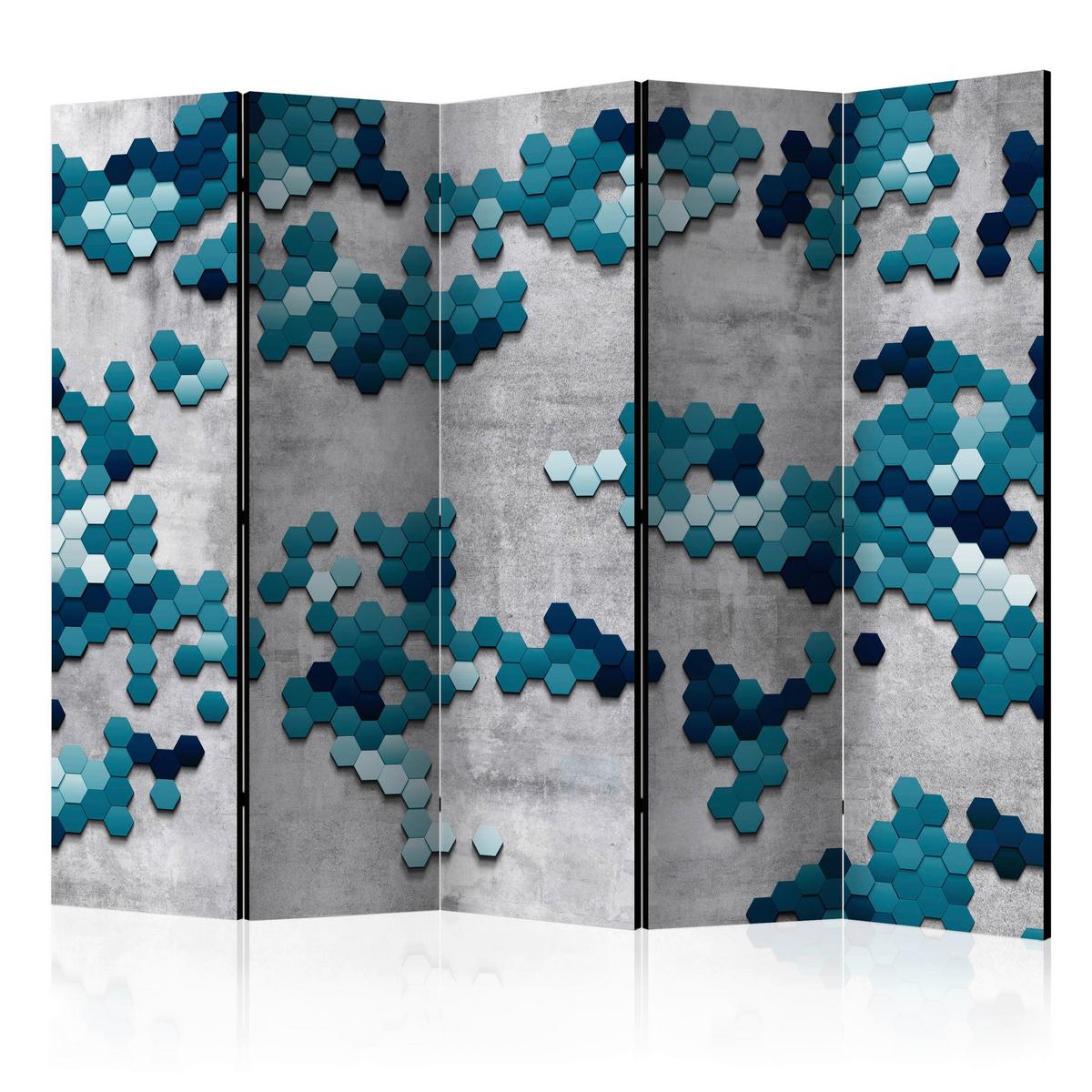 Paravent Blau Grau B: 225 cm - Blau/Grau, Basics, Holz/Textil (225/172/3cm) - artgeist