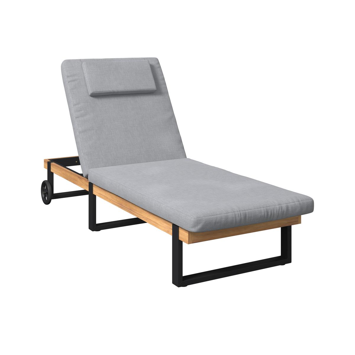 Sonnenliege Malibu - Grau, MODERN, Holz/Textil (200/95/65cm) - Beldano