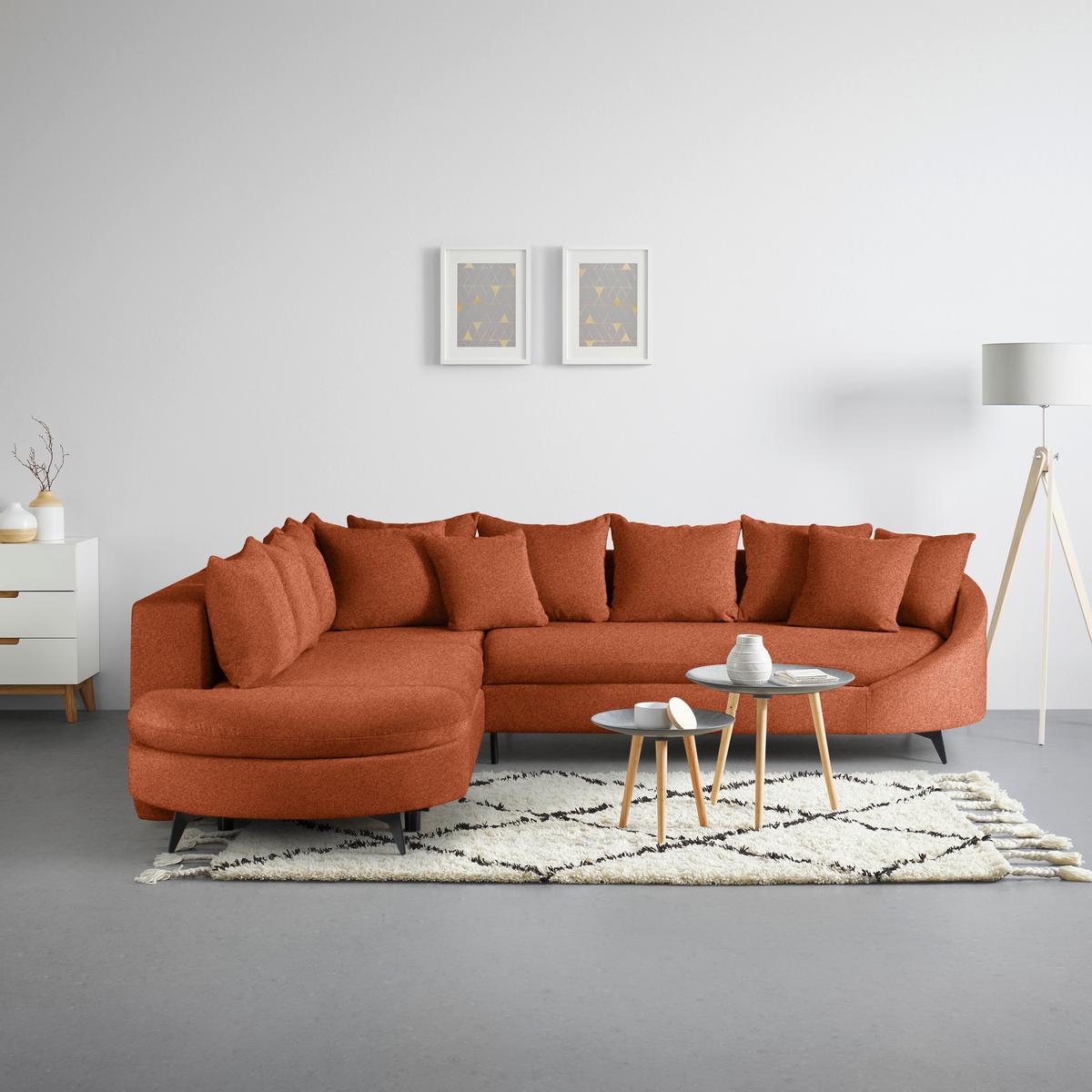 Rohová sedačka AXEL, levá, rezavá tkanina - černá/rezavá, Moderní, kov/textil (250/291cm) - Mömax
