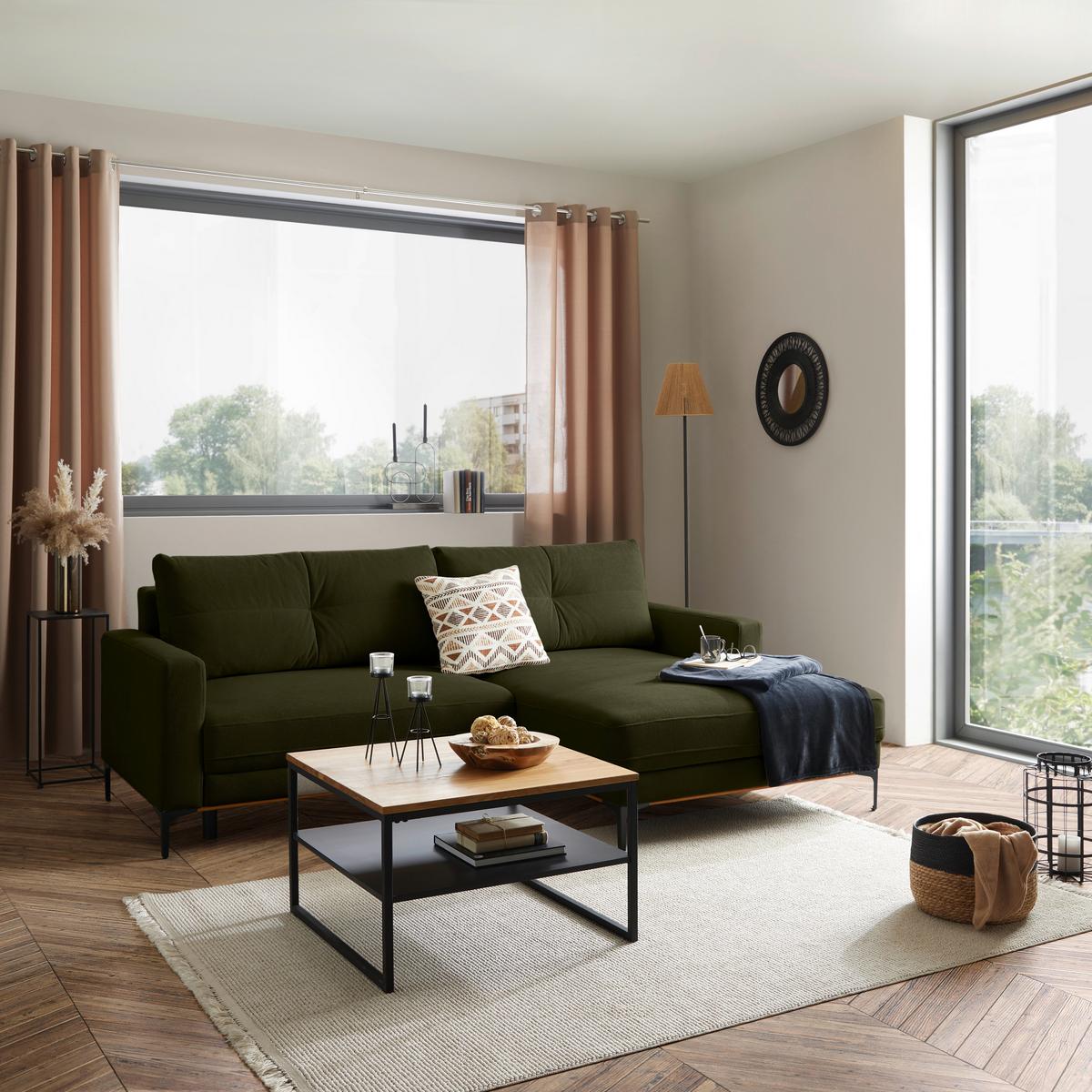 Ecksofa Bergamo - Schlammfarben/Schwarz, MODERN, Textil (238/162cm) - Ondega