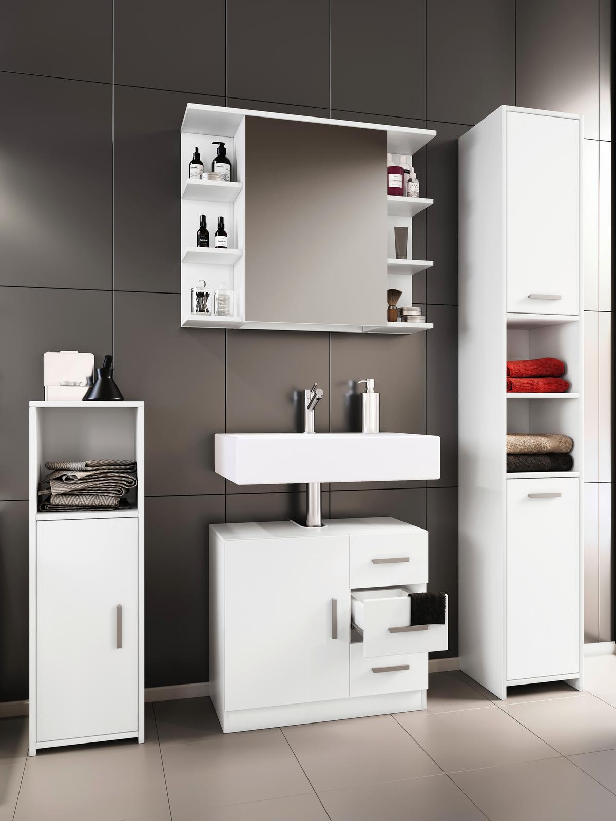 Badmöbel-Set 4-Tlg. Zalo B: 140 cm Weiß - Weiß, MODERN, Holzwerkstoff (120cm) - MID.YOU