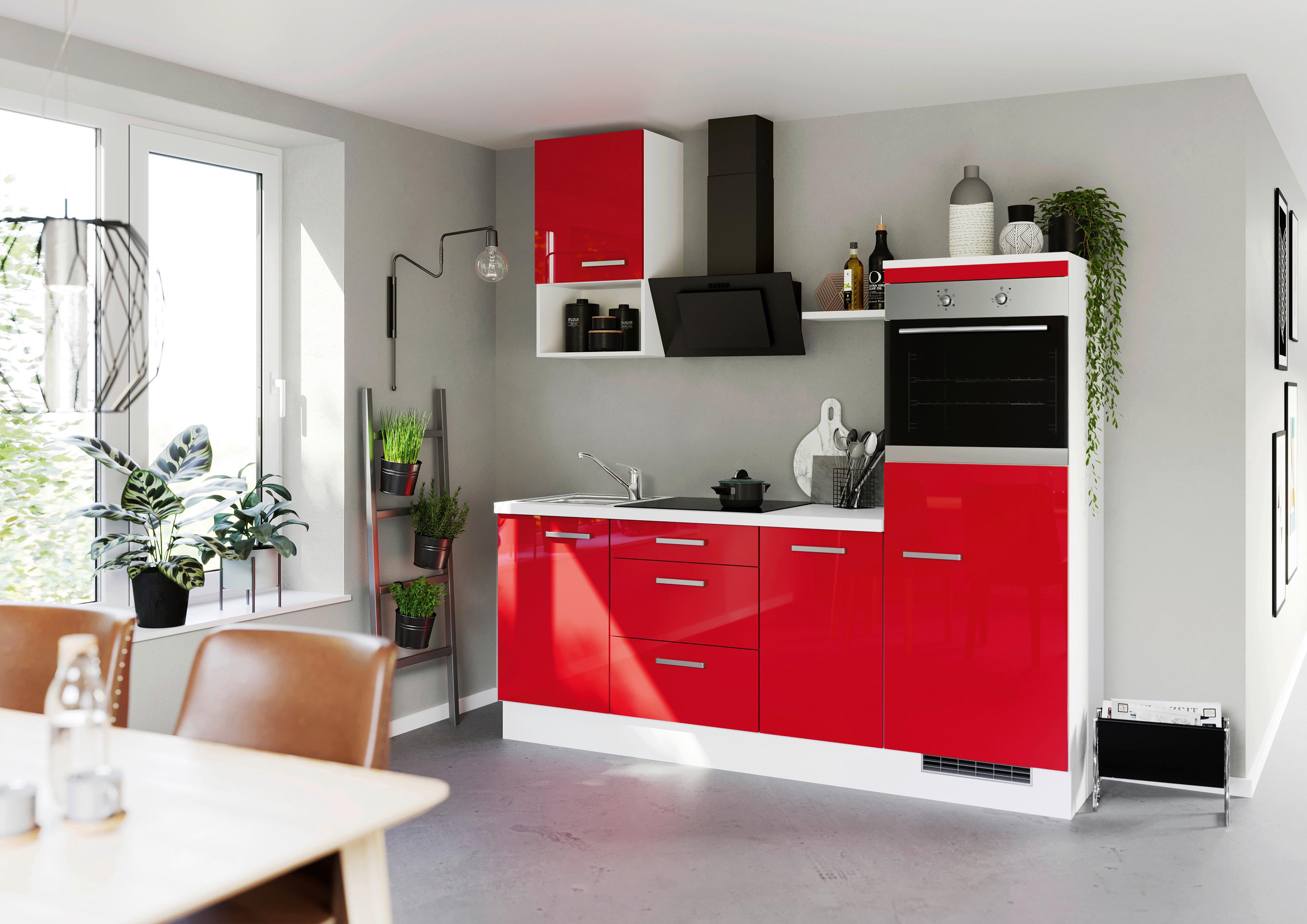 Küchenblock Ip405 Rot/weiß B: 215 Cm - Rot/Weiß, Trend, Holzwerkstoff (215cm) - Impuls