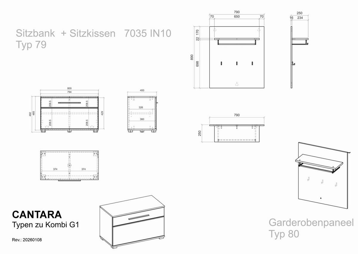 Garderobe Cantara Eichefarben B: 80cm - Eichefarben, MODERN, Holzwerkstoff (80/200/39cm) - MID.YOU