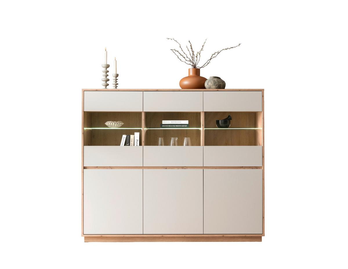 Highboard Sonora Kashmir/Eiche B: 164cm - Kaschmir/Eiche Artisan, Design, Glas/Holzwerkstoff (164/138/40cm) - MID.YOU