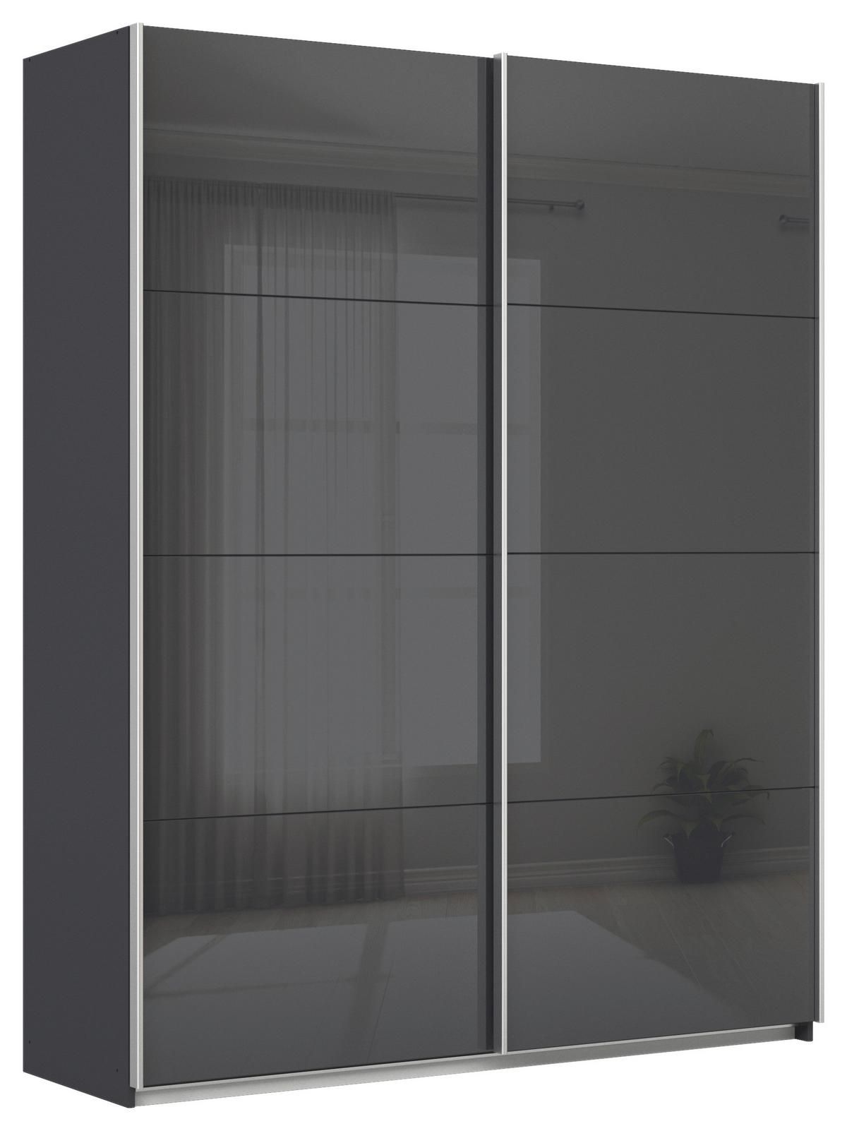Schwebetürenschrank B: 181cm Feldkirch Grau - Anthrazit/Anthrazit Hochglanz, MODERN, Glas/Holzwerkstoff (181/229/62cm)