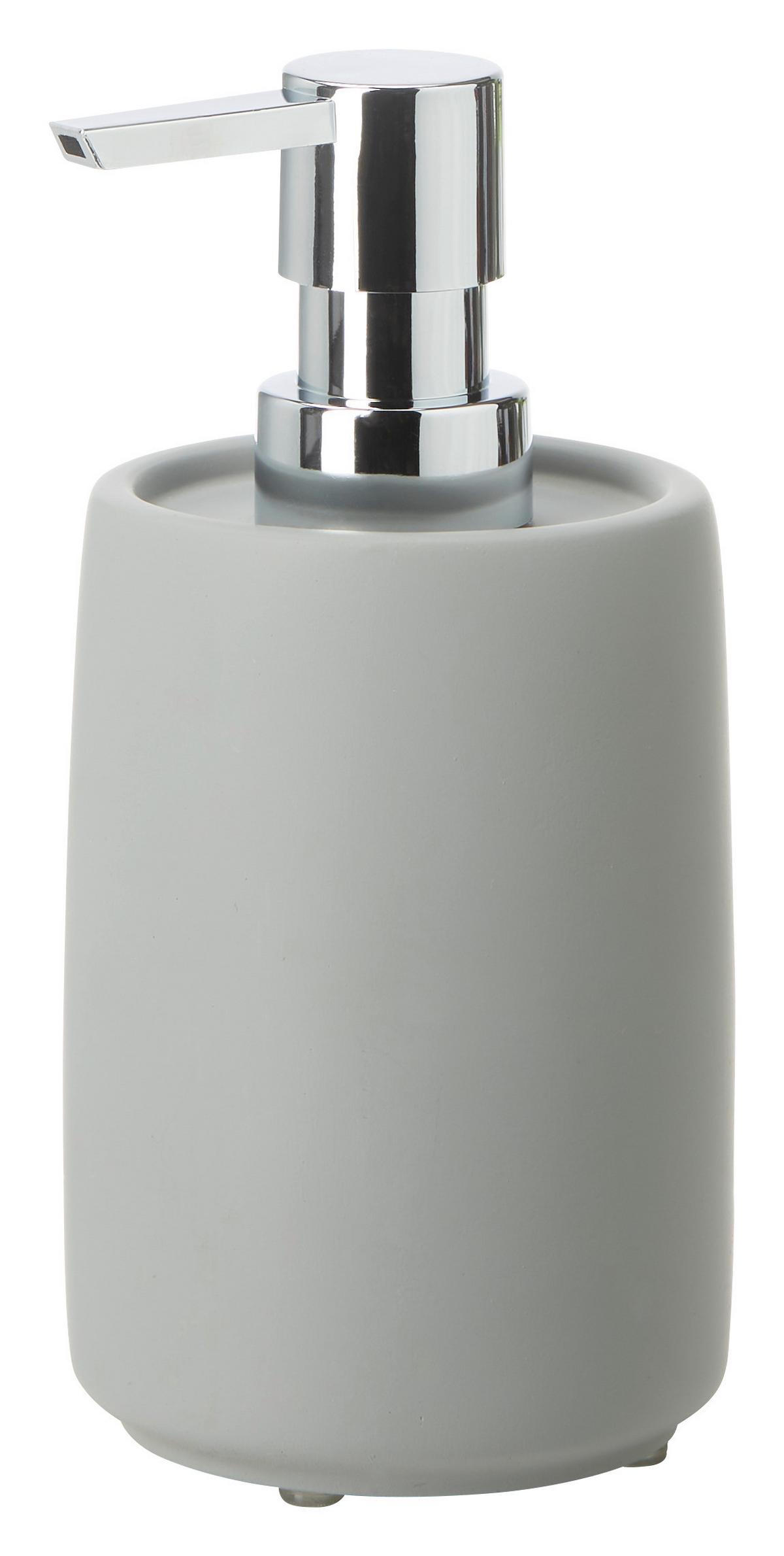 Dávkovač mydla Kim, ca 300 ml - sivá/chrómová, kameň (8/16cm)