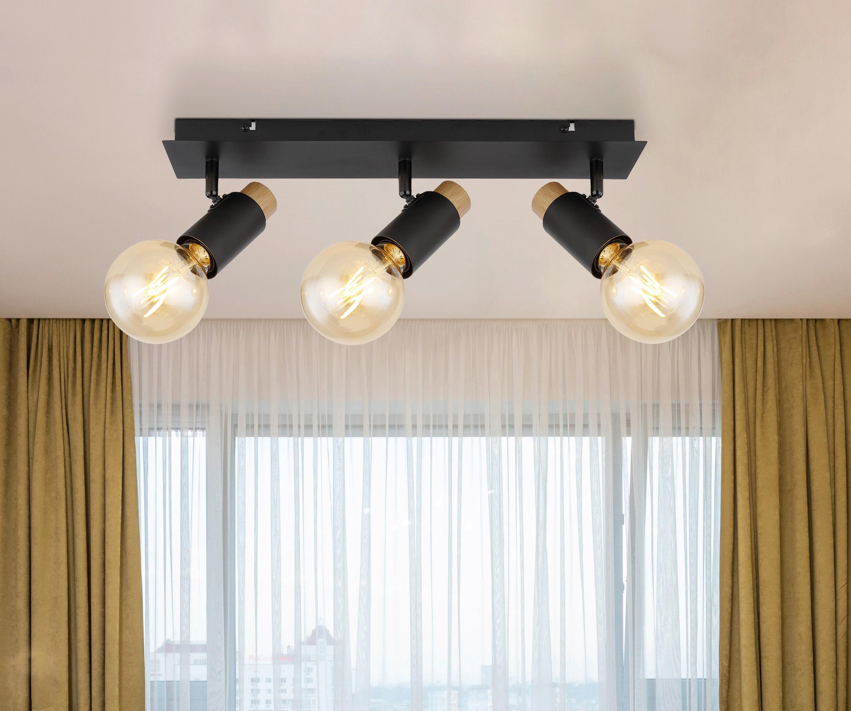 Strahler 54045-3 - Dunkelbraun/Schwarz, Design, Holz/Metall (48,5/8/14,5cm) - Globo