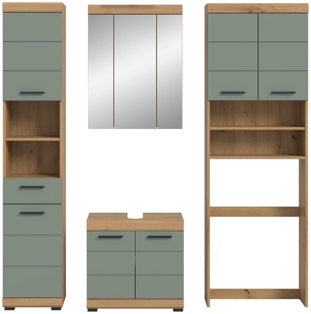 Badezimmer Scout Eiche Artisan Dekor Graugrün - Schwarz/Eiche Artisan, MODERN, Glas/Holzwerkstoff (180cm) - MID.YOU