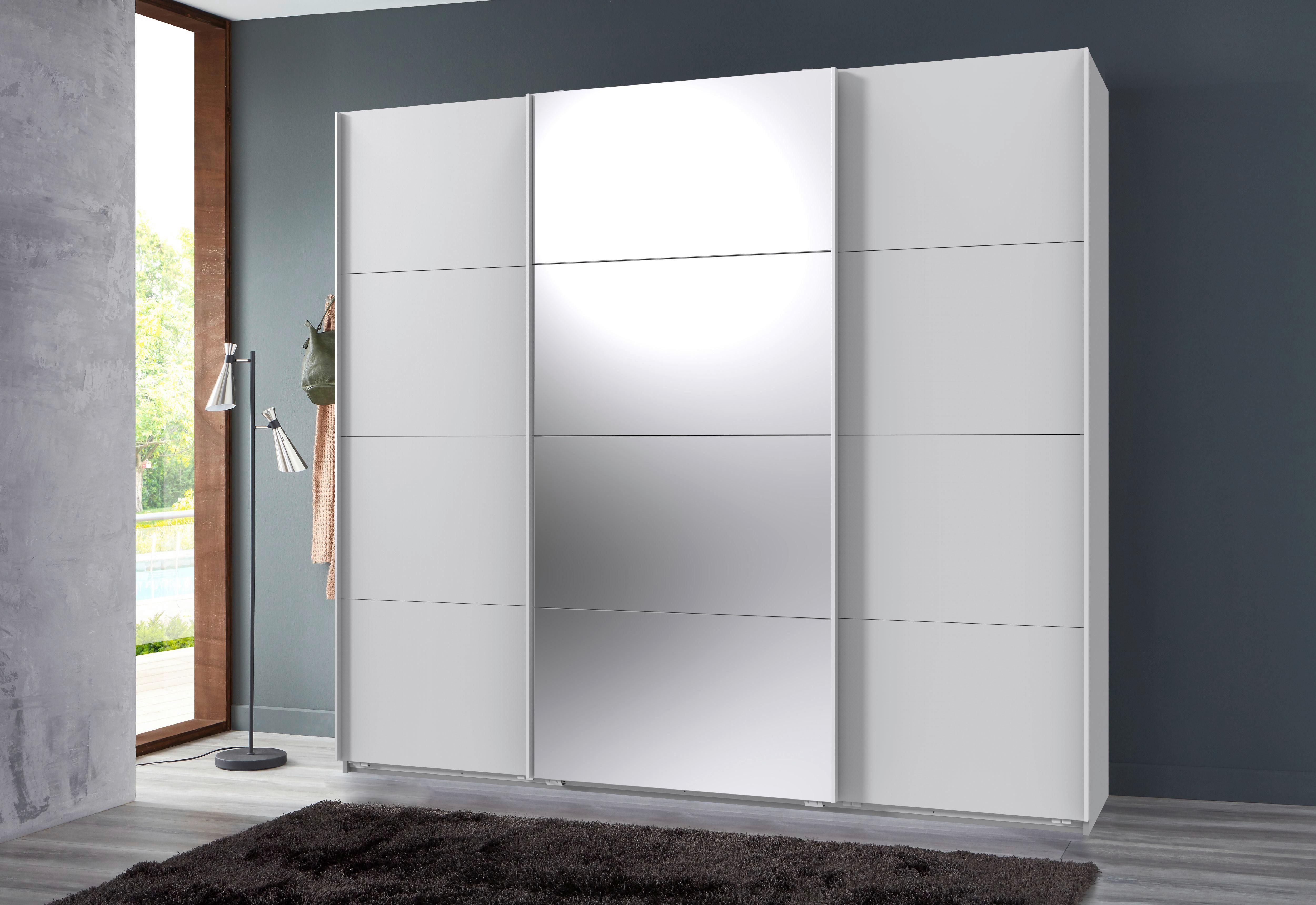 Schwebetürenschrank B: 225 Cm Norderstedt Weiß - Weiß, MODERN, Glas/Holzwerkstoff (225/208/64cm) - MID.YOU