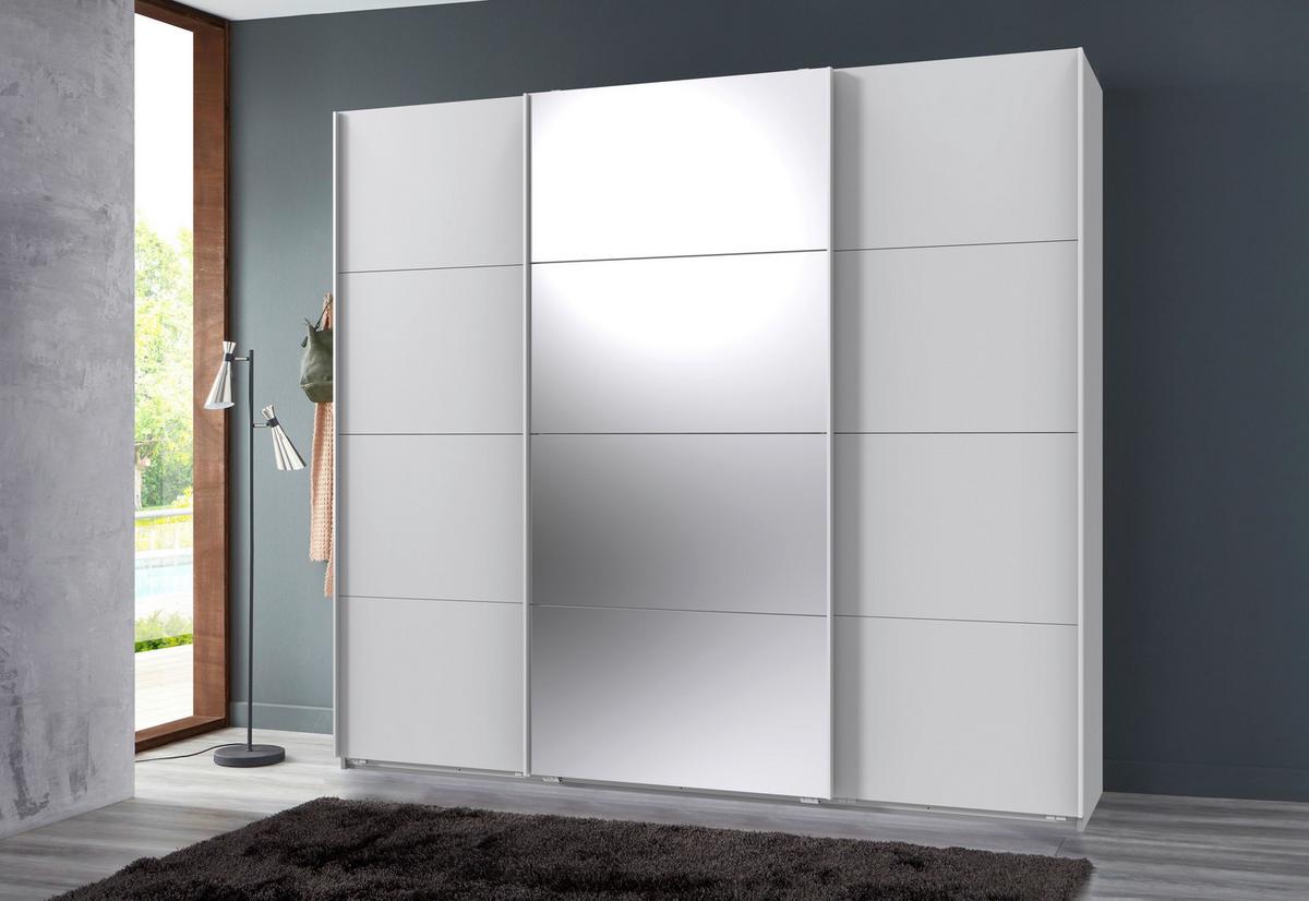 Schwebetürenschrank B: 225 Cm Norderstedt Weiß - Weiß, MODERN, Glas/Holzwerkstoff (225/208/64cm) - MID.YOU