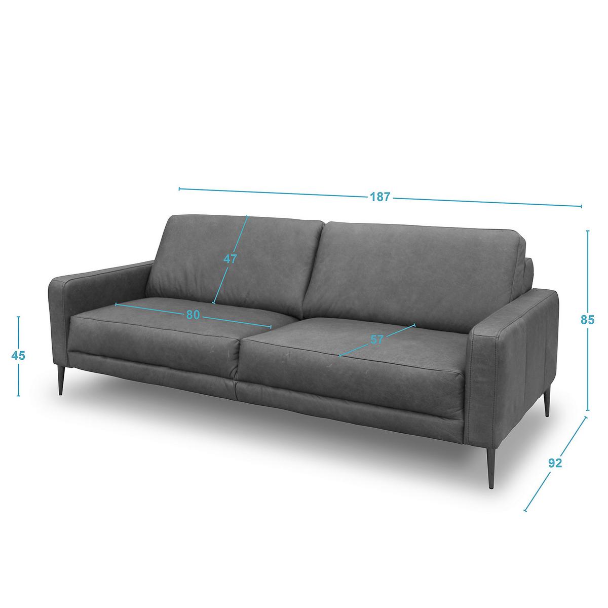 3-Sitzer-Sofa Spring, Dunkelbraun B: 187 cm - Dunkelbraun/Schwarzchrom, Design, Leder (187/85/92cm) - Livetastic