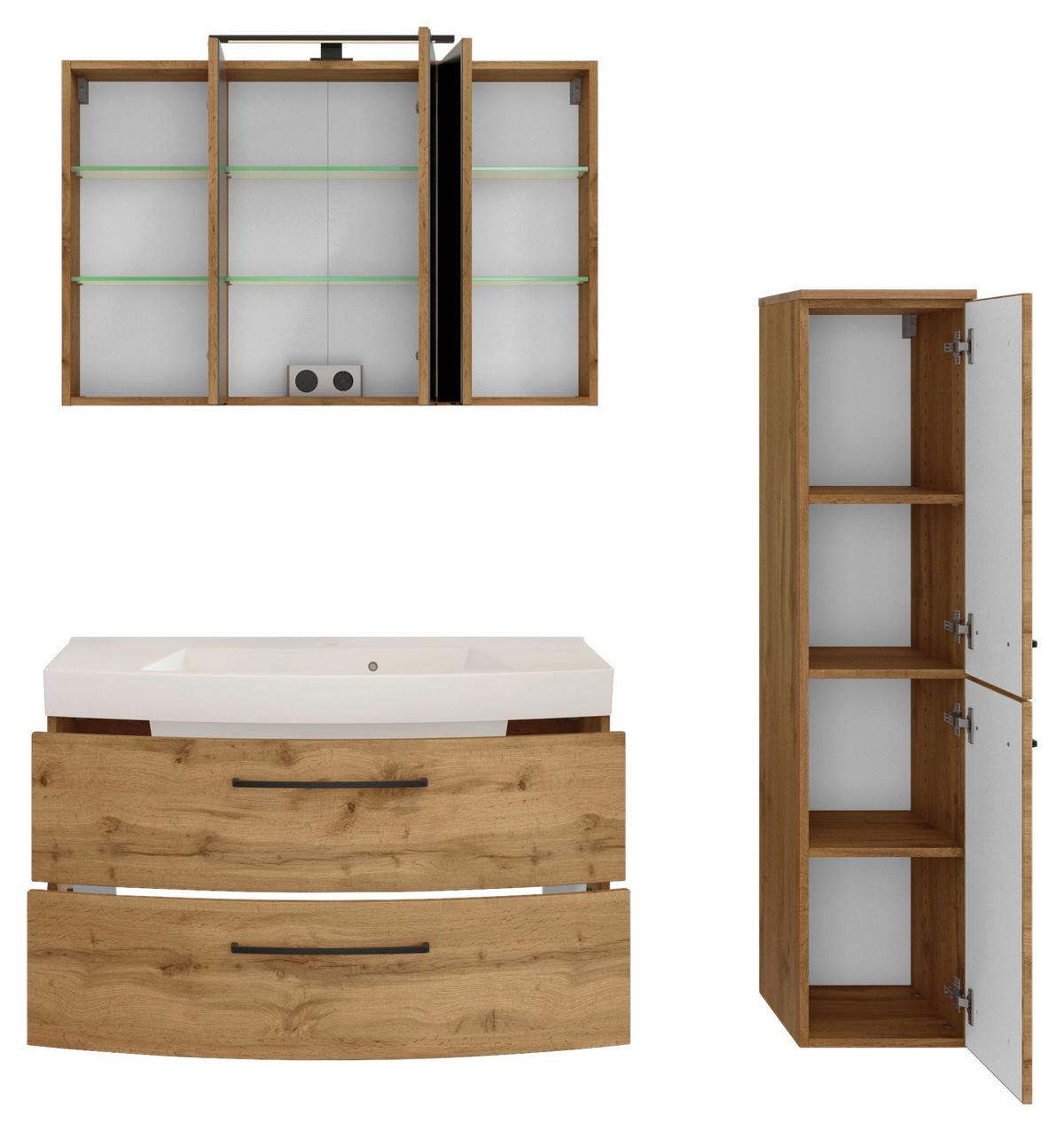 Badmöbel-set Manchester B: 130 Cm Eiche Wotan Dekor - Eichefarben/Weiß, MODERN, Keramik/Holzwerkstoff (130cm) - Held