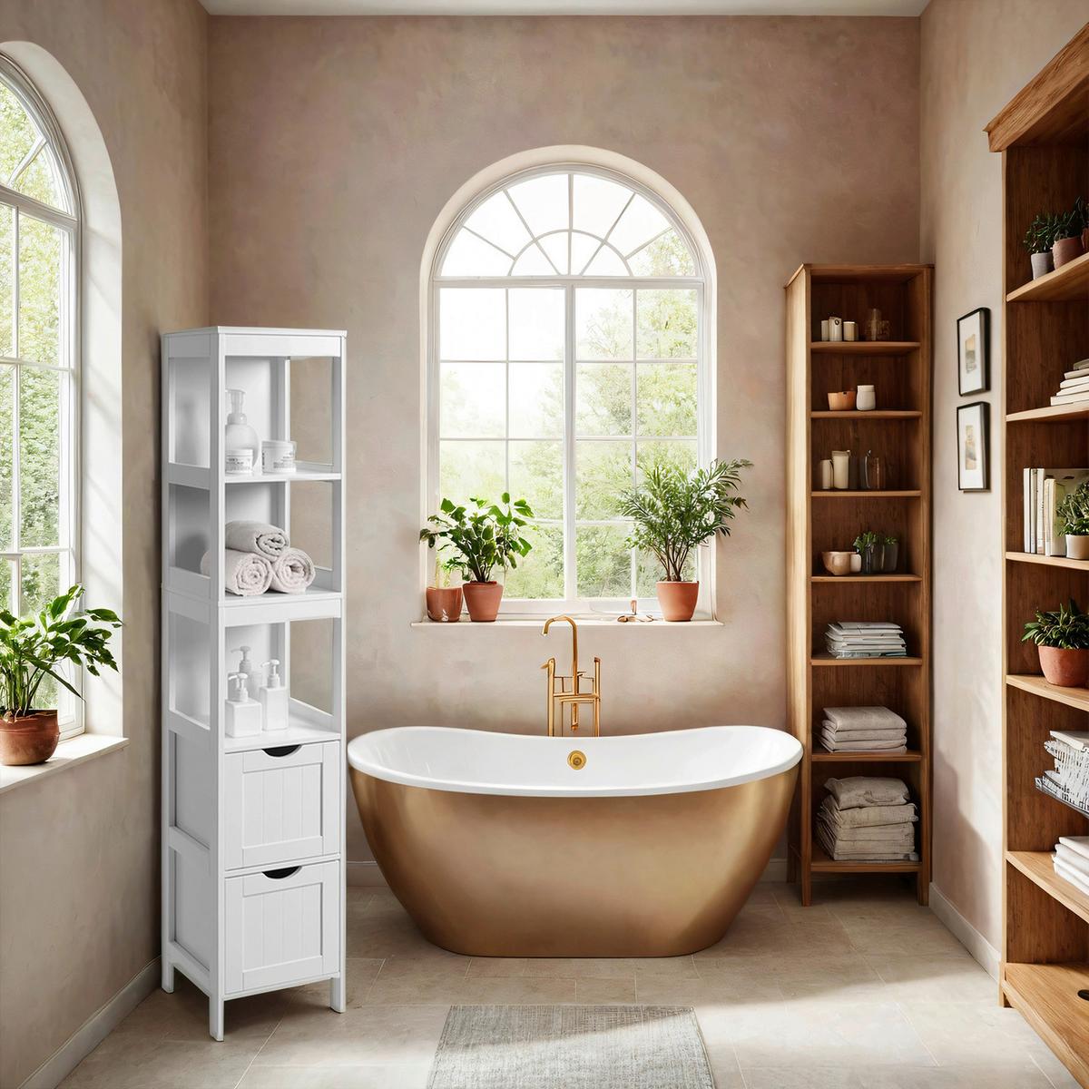 Badezimmerregal BxH 30x141,5 cm - Weiß, Trend, Holzwerkstoff (30/141.5/30cm) - MID.YOU