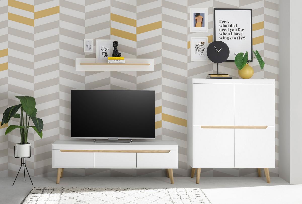 Highboard Svante Torge Weiß/Eichefarben B: 107 cm - Eichefarben/Weiß, Design, Holzwerkstoff (107/134/40cm) - MID.YOU