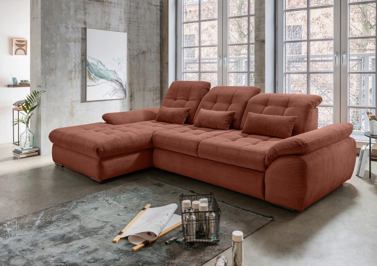 Ecksofa Mit Bettkasten Rigatti Koralle S: 184x314 Cm - Koralle/Schwarz, MODERN, Textil (184/314cm) - Livetastic