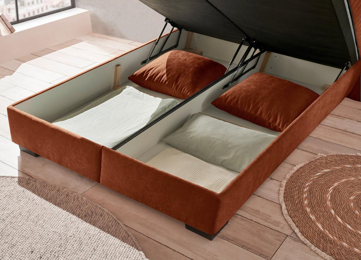 Boxbett Nagol C - Cognac/Schwarz, MODERN, Holzwerkstoff/Textil (160/200cm) - MID.YOU