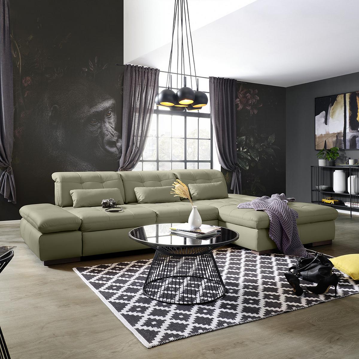 Rohová sedačka SANFINO, pravá, sivá pravá koža - sivá/chrómová, Konventionell, kov/koža (305/79-96/199cm) - Premium Living