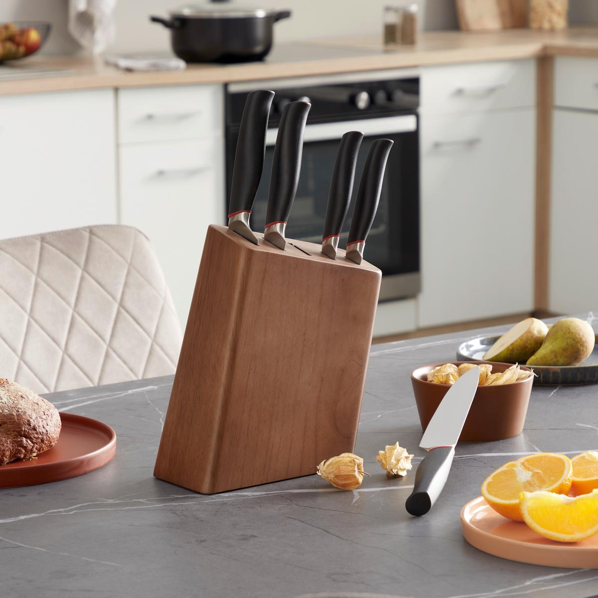 Messerblock Braun/rot/schwarz Holz 6--Teilig. Stahl - Rot/Schwarz, KONVENTIONELL, Holz/Kunststoff (20/36,5/10cm) - Berndorf