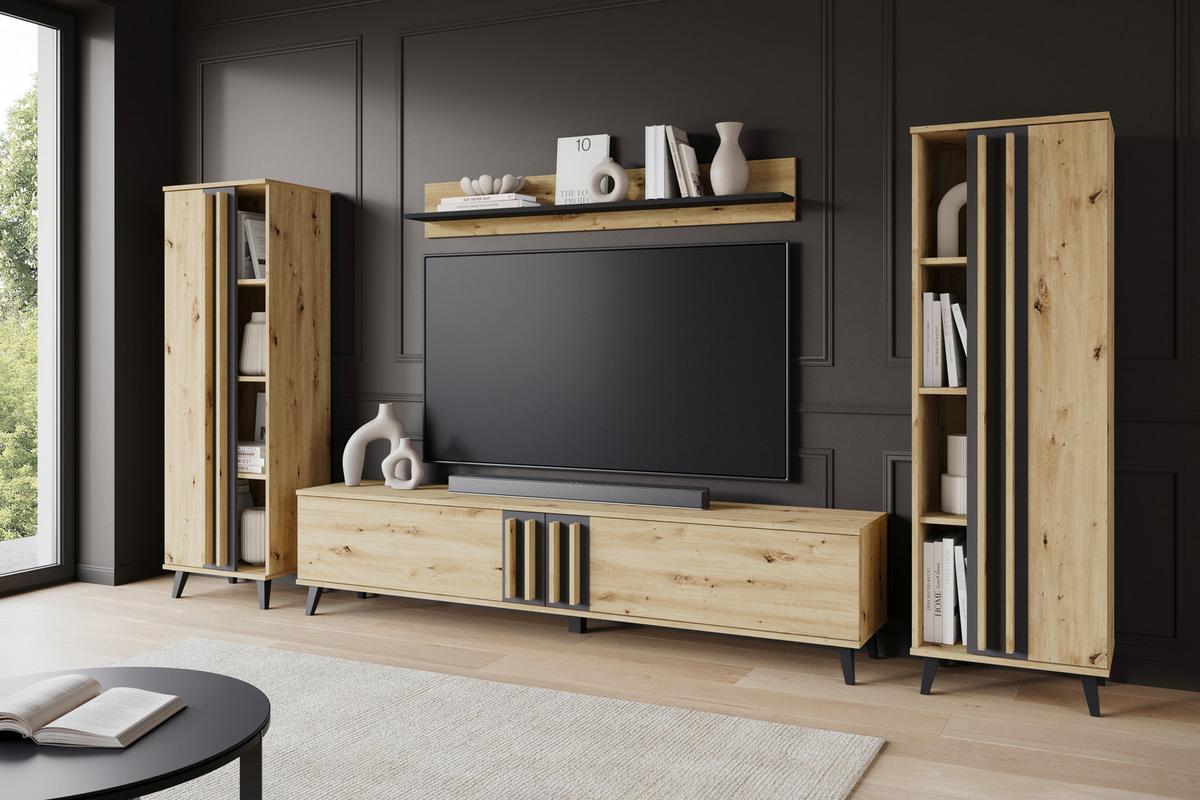 OBÝVACIA STENA HELSINKI 01 - čierna/dub artisan, Trend, kompozitné drevo/plast (270/140/33cm)
