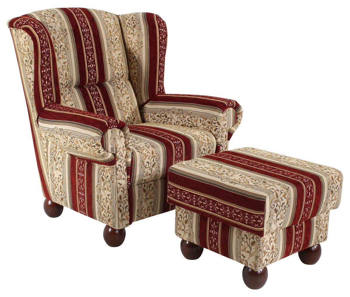 Ohrensessel mit Armlehnen Monarch Rot - Dunkelbraun/Rot, KONVENTIONELL, Textil (93/103/87cm) - Max Winzer