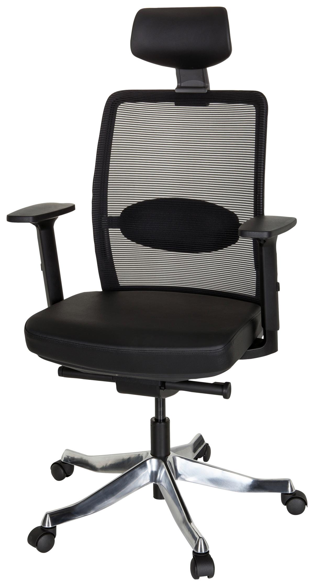 Drehstuhl Senator Pro Echtleder Schwarz Bis 130kg - Schwarz, MODERN, Leder/Kunststoff (68/138/60cm) - MID.YOU