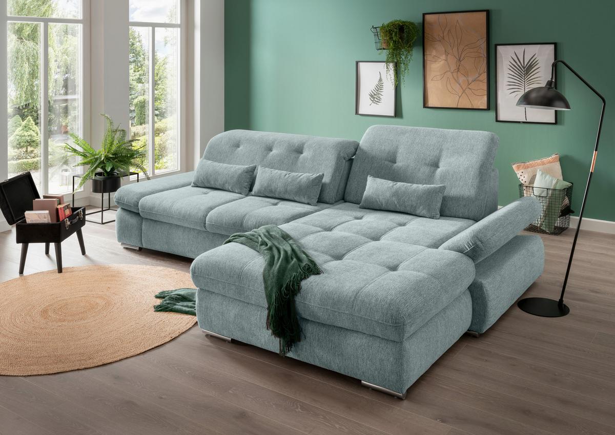 Ecksofa Dalida Blau S: 300x196 cm - Chromfarben/Blau, Design, Textil (300/196cm) - Livetastic