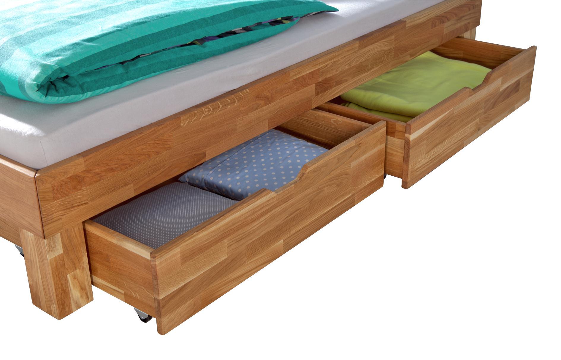 Bettkastenset Julia 2-teilig Eiche Massiv - Eichefarben/Naturfarben, Design, Holz (81/90/21cm)