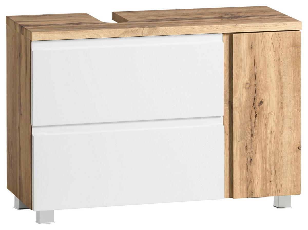 Waschbeckenunterschrank Varese B: 85 Cm Wotaneiche Dekor/weiß - Eiche Wotan/Weiß, MODERN, Holzwerkstoff (85/56/35cm) - Held