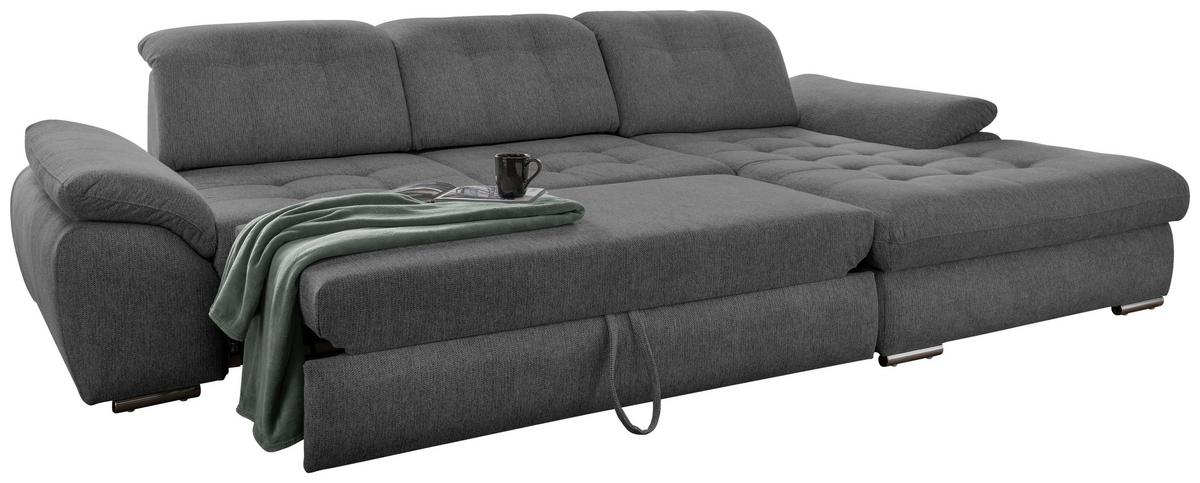 Ecksofa mit Bettkasten Rigatti Graubrau 314x184 cm - Chromfarben/Graubraun, MODERN, Textil (314/184cm) - Livetastic