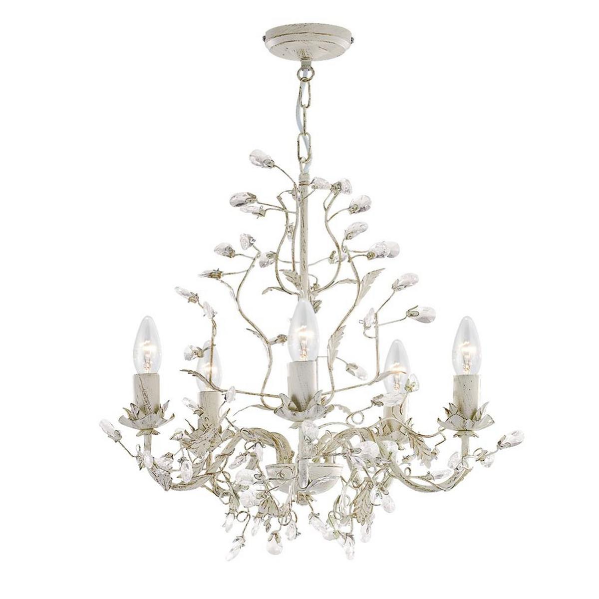 Kronleuchter 5-Flammig, Creme/Goldfarben, dimmbar - Goldfarben/Creme, KONVENTIONELL, Metall (50/120cm)