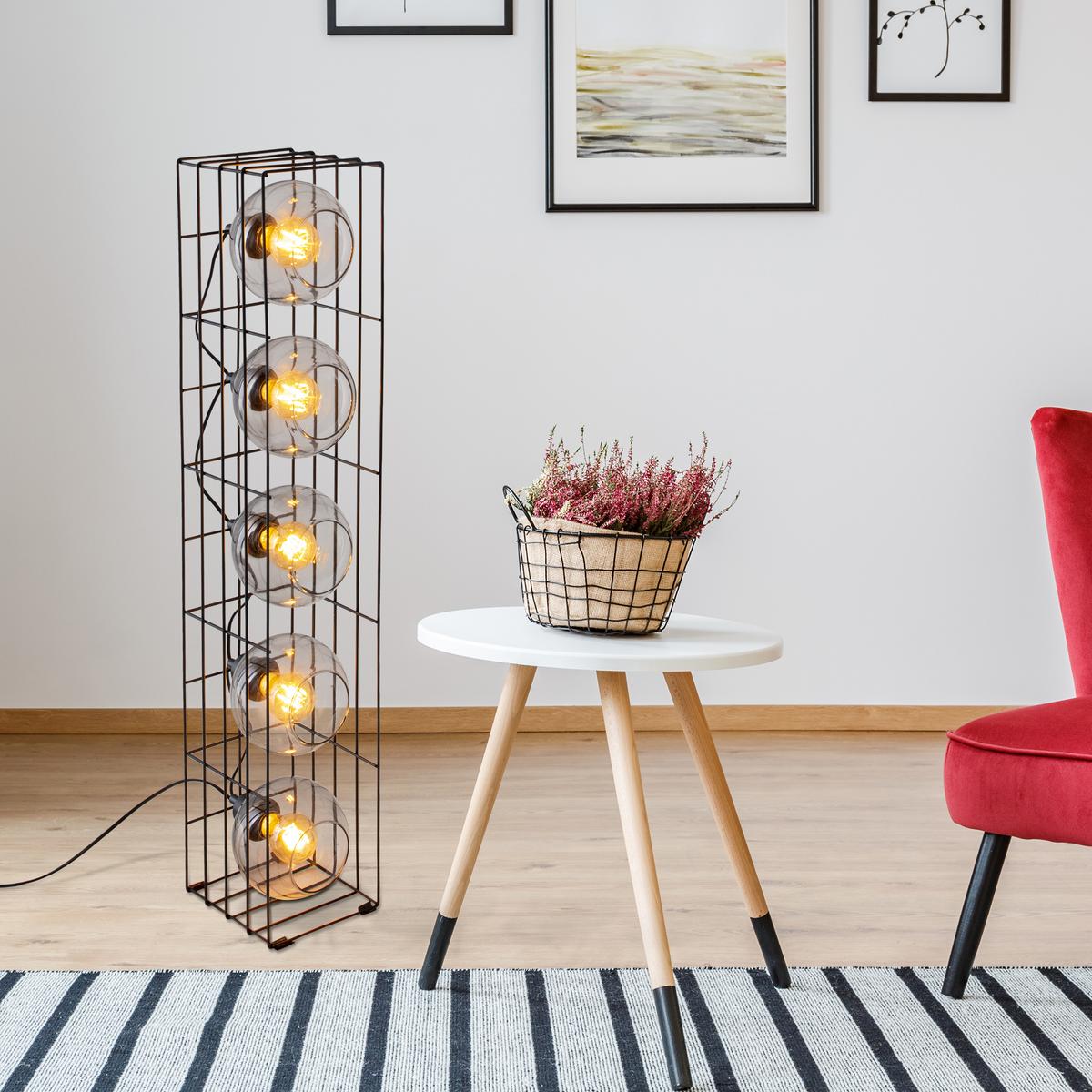 Stehlampe Cesta Schwarz mit Fußschalter - Schwarz, Trend, Glas/Metall (15/130cm) - Näve