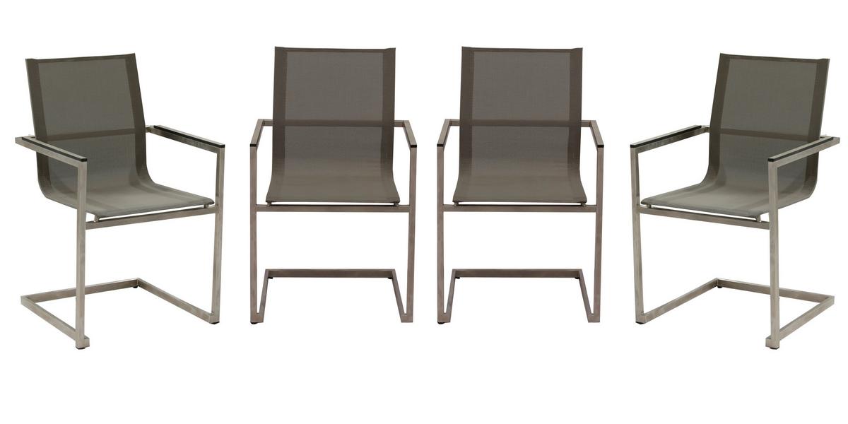 Gartensessel-Set 4-Tlg Sienna Metall/Kunststoff - Taupe/Silberfarben, Basics, Kunststoff/Metall (80/120/120cm) - Gardenson