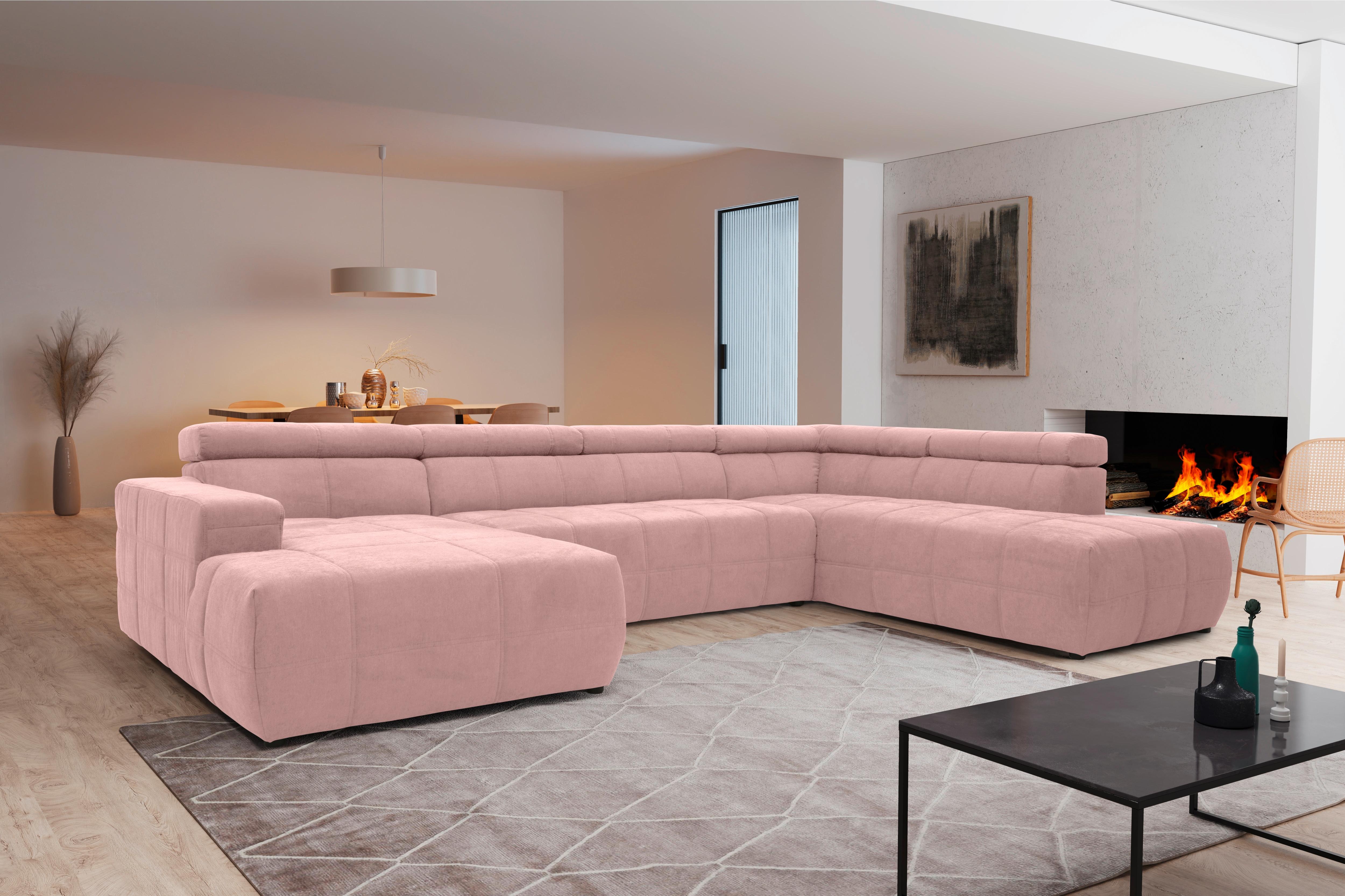 Wohnlandschaft Brandon Mit Kopfteilverstellung Pink - Schwarz/Rosa, Design, Textil (175/359/228cm) - MID.YOU