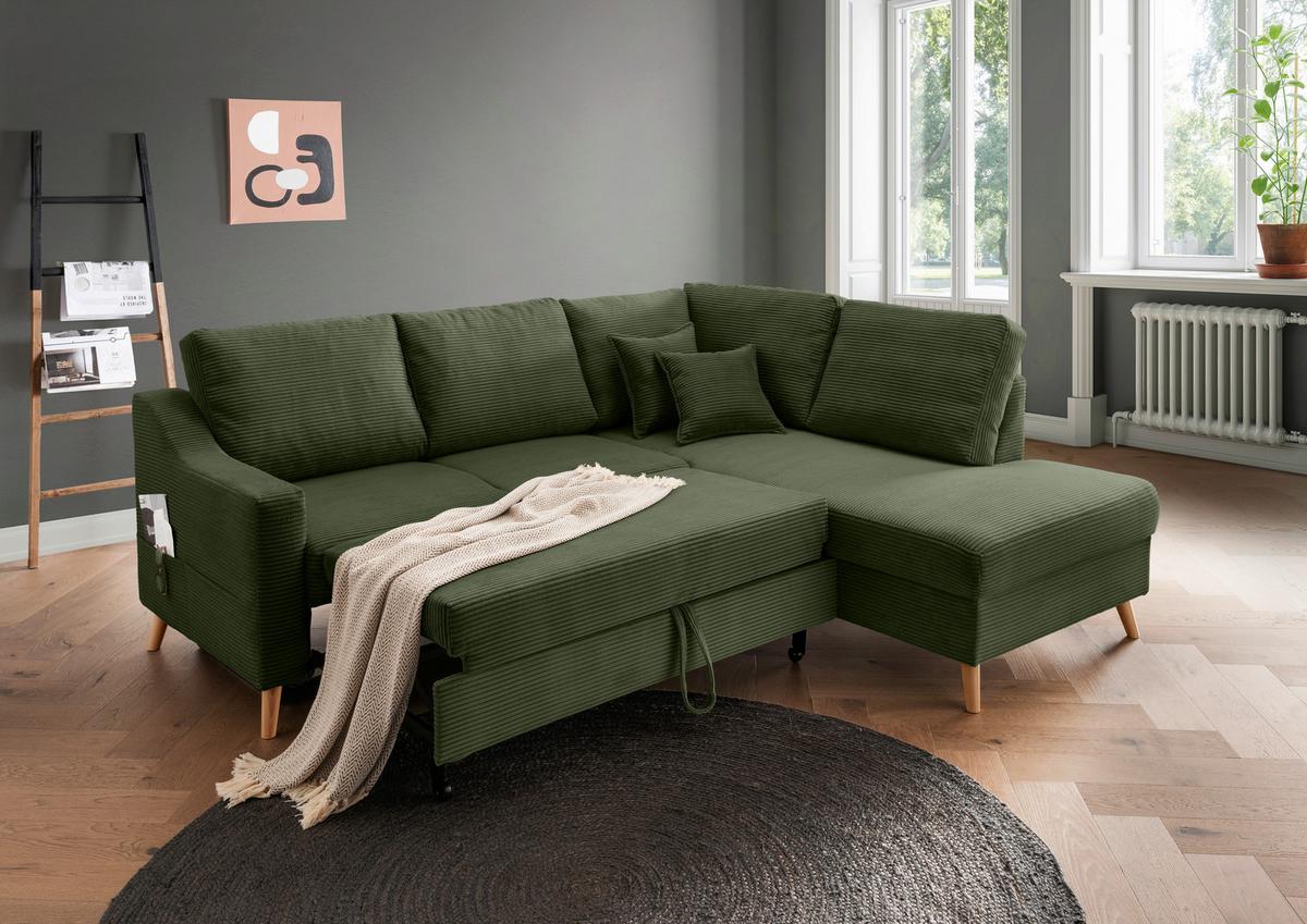 Ecksofa Valentina Dunkelgrün S: 230x200 Cm - Dunkelgrün/Naturfarben, MODERN, Textil (230/200cm) - Livetastic